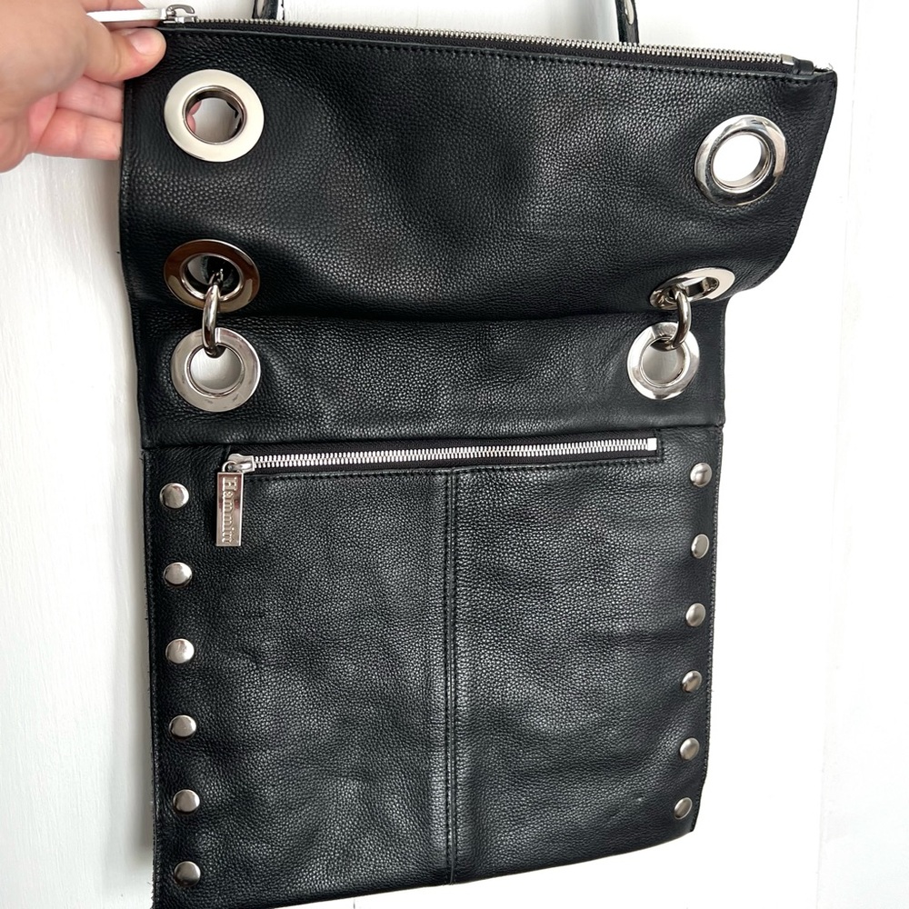 Hammitt Montana Large Black Pebbled Leather Silver Stud Grommets Crossbody Bag - Picture 5 of 8